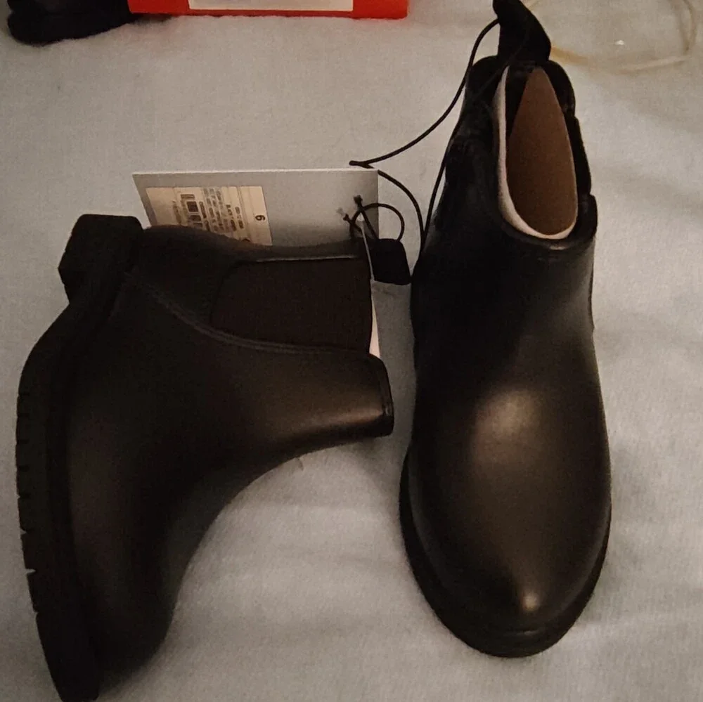 Ankle Boot Black Size 6 Faux Leather Slip-On Gore